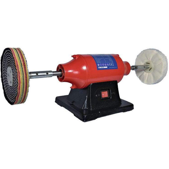 Sealey 6" 370W Bench Polisher with red metal housing, black cast iron base and dual polishing wheels