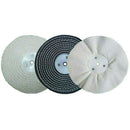Sealey 8" 550W Bench Polisher wheels with white, black and silver polishing mops in assorted materials