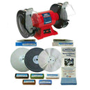 Sealey 8" 600W Bench Grinder in red with twin grinding wheels, polishing discs, compounds and guide