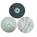 Sealey 8" 600W Bench Grinder polishing wheels in black, white and grey stitched fabric