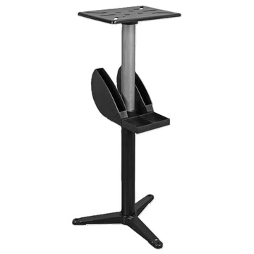 Sealey Bench Grinder Stand with black metal three-leg base, central adjustable column, slotted top plate and accessory tray