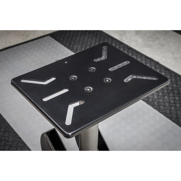 Sealey Bench Grinder Stand with a black rectangular steel mounting plate, slotted holes and central bolts