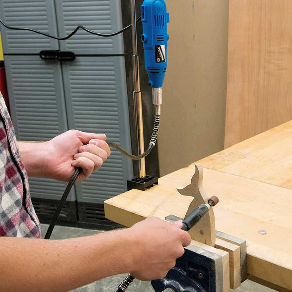 Silverline Rotary Hobby Tool with blue motor housing, flexible drive shaft and pen-grip handpiece for precision work