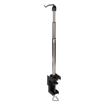 Silverline Rotary Tool telescopic hanging stand in silver metal with black clamp, adjustable shaft and hook mount