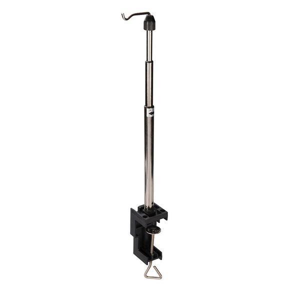 Silverline Rotary Tool telescopic hanging stand in silver metal with black clamp, adjustable shaft and hook mount