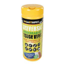 Smaart Universal Tough Wipes in a yellow cylindrical tub, biodegradable 40-pack with flip-top lid