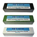 Steel & Stainless Steel metal polishing compound kit with black, green and white 750g bars