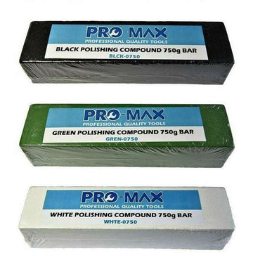 Steel & Stainless Steel metal polishing compound kit with black, green and white 750g bars