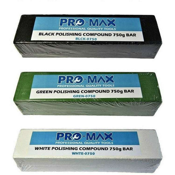 Steel & Stainless Steel metal polishing compound kit with black, green and white 750g bars