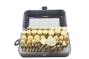 Variable Speed Mini Bench Grinder polishing kit shown as an open case of assorted beige felt polishing tips and bob attachments
