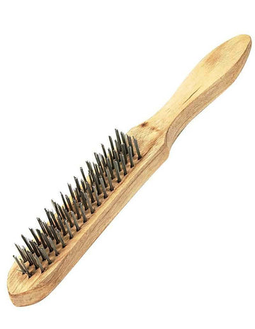 Wire Brush 4 Row with a natural wooden handle and four rows of durable metal bristles
